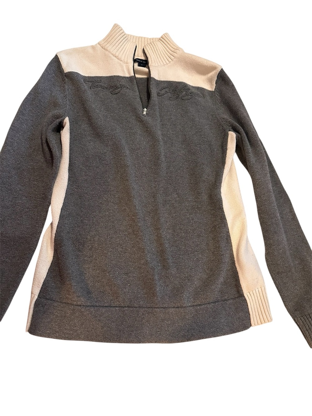 Tommy Hilfiger 1/4 Zip Gray/White Knit Sweater Size M